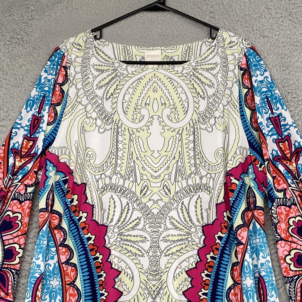Chicos Shift Dress Womens 3 / XL Maximalist Paisley Boho Knee Length Cruise‎ - Picture 2 of 15